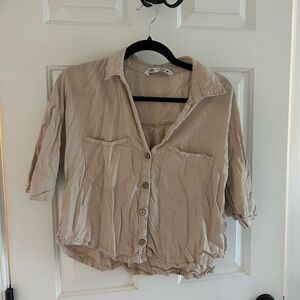 Zara Tan Linen Button-Up Shirt